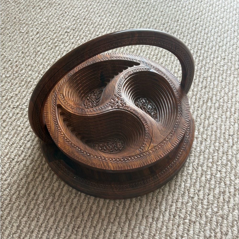 Carved Wooden Basket with Handle - MoreforDecor